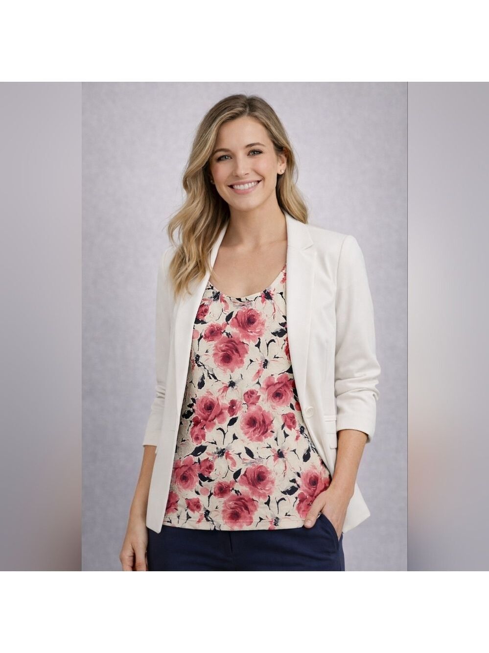 Jones New York Floral Tank Top Petite Sleeveless Blouse Pink Roses Feminine  PS